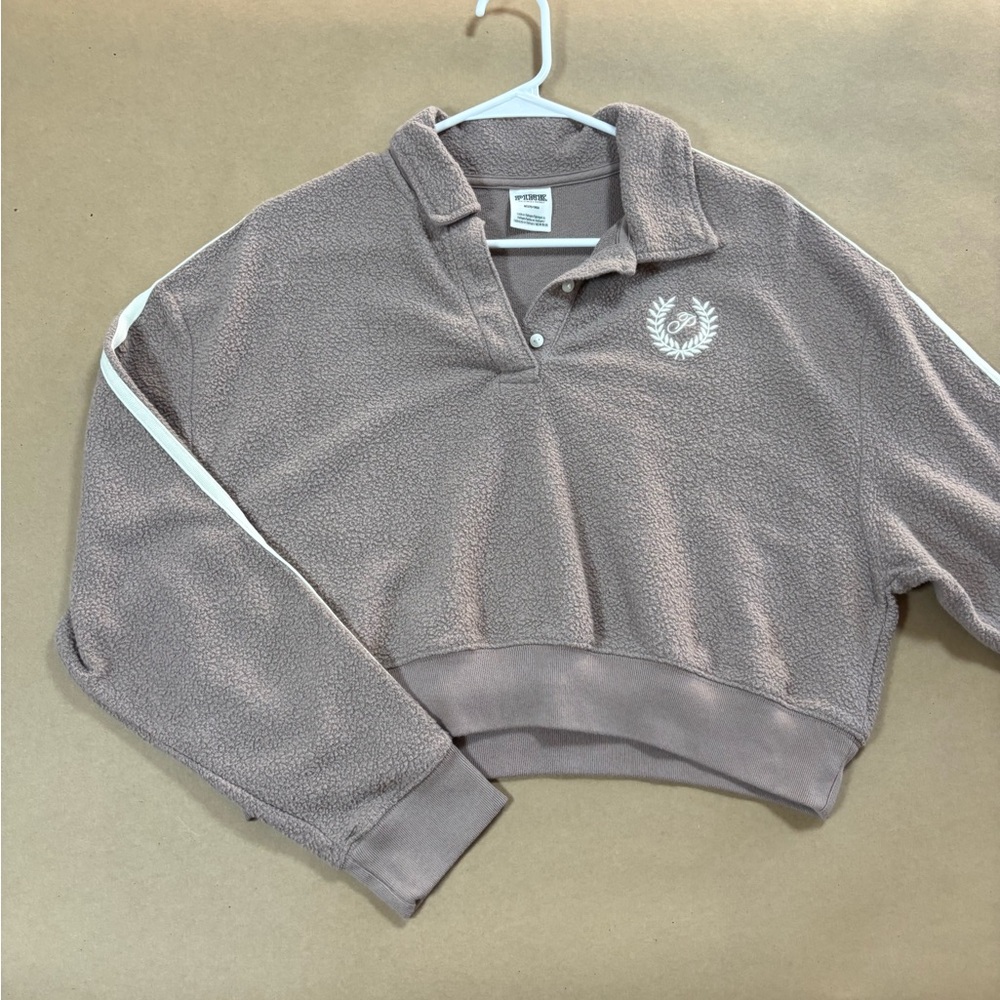 Victoria’s Secret PINK Women's Reverse Fleece Cropped Polo Style Sweatshirt